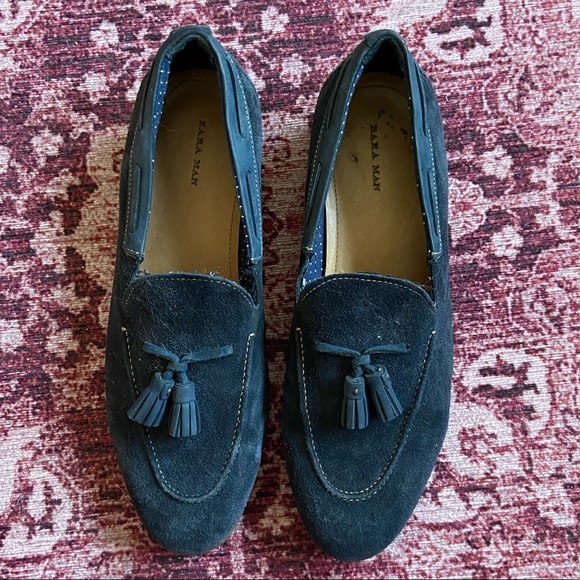 Zara | Shoes | Navy Zara Suede Loafers 
